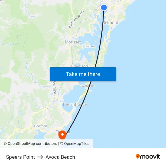Speers Point to Avoca Beach map