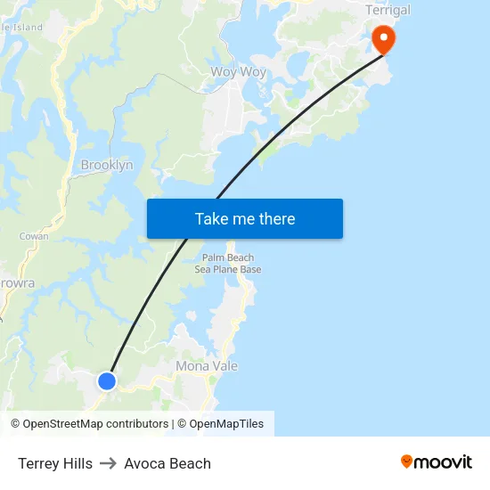 Terrey Hills to Avoca Beach map