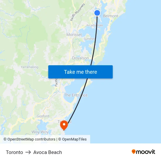 Toronto to Avoca Beach map