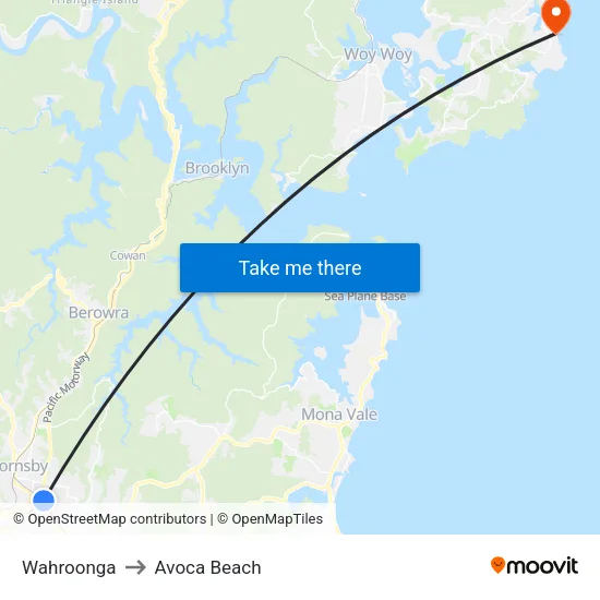 Wahroonga to Avoca Beach map