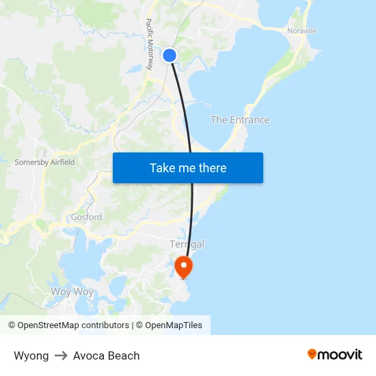Wyong to Avoca Beach map