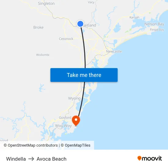 Windella to Avoca Beach map