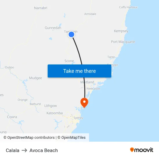 Calala to Avoca Beach map