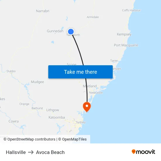 Hallsville to Avoca Beach map