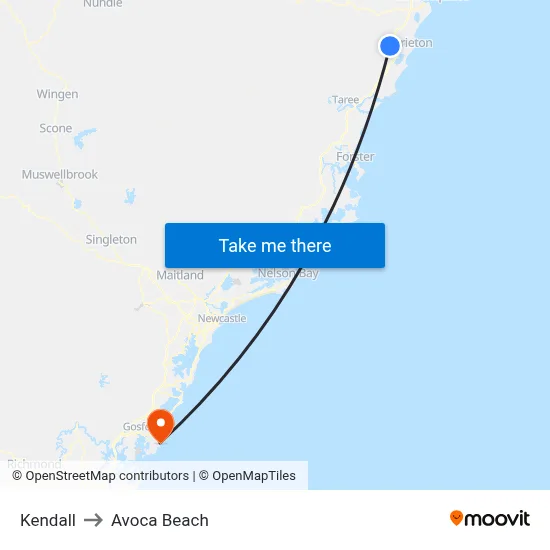 Kendall to Avoca Beach map