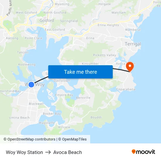 Woy Woy Station to Avoca Beach map
