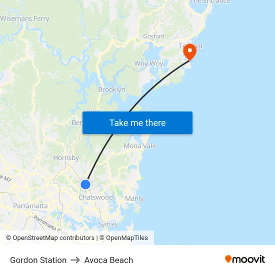 Gordon Station to Avoca Beach map