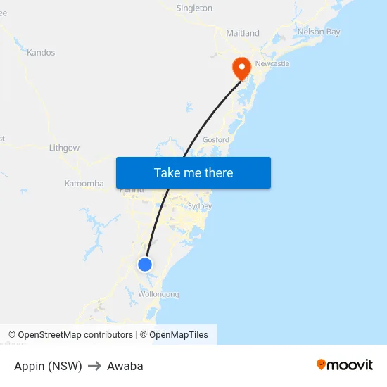 Appin (NSW) to Awaba map