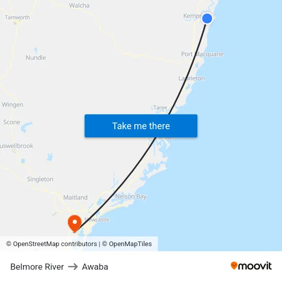 Belmore River to Awaba map