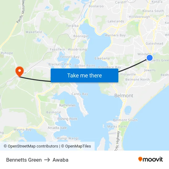 Bennetts Green to Awaba map