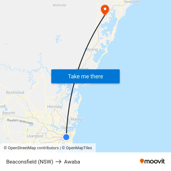 Beaconsfield (NSW) to Awaba map