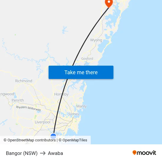 Bangor (NSW) to Awaba map