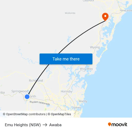 Emu Heights (NSW) to Awaba map