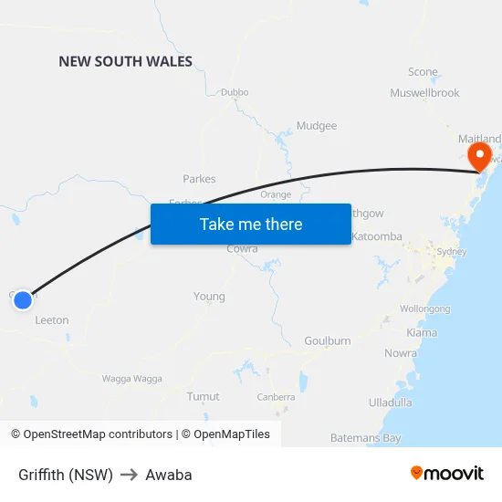 Griffith (NSW) to Awaba map