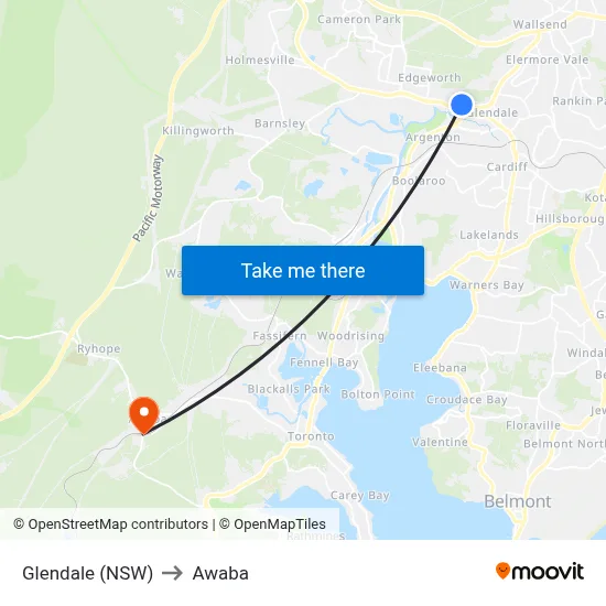Glendale (NSW) to Awaba map