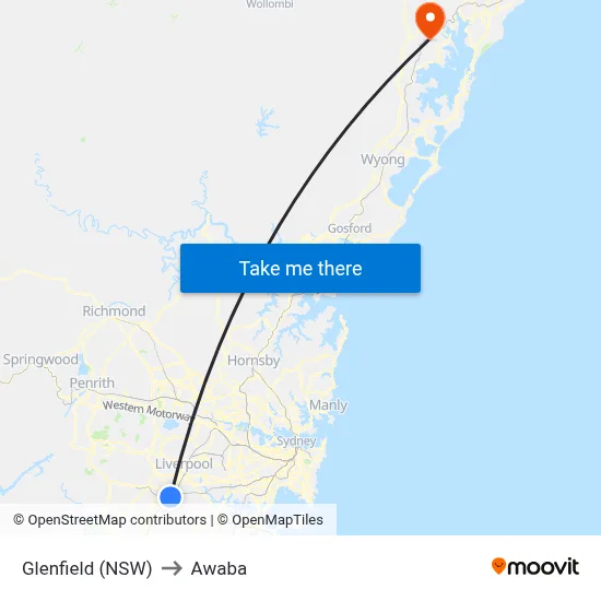 Glenfield (NSW) to Awaba map