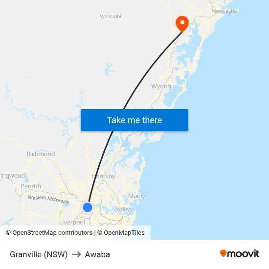 Granville (NSW) to Awaba map