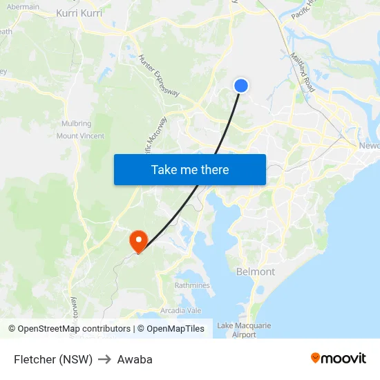 Fletcher (NSW) to Awaba map