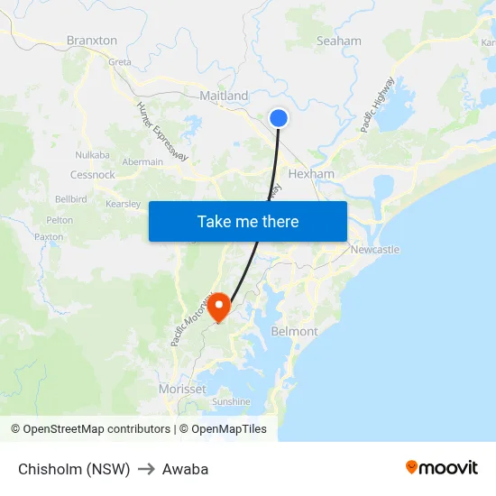 Chisholm (NSW) to Awaba map