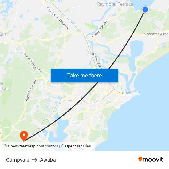 Campvale to Awaba map