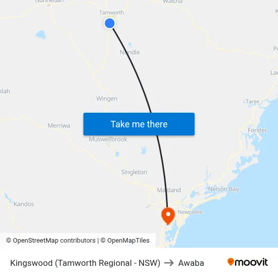 Kingswood (Tamworth Regional - NSW) to Awaba map