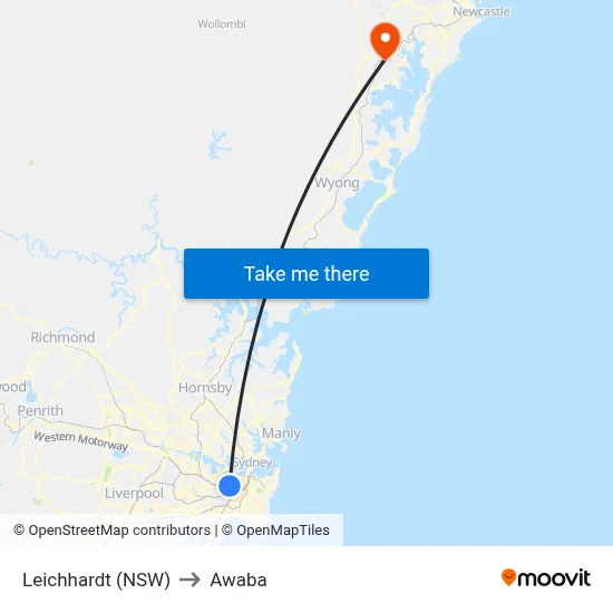 Leichhardt (NSW) to Awaba map