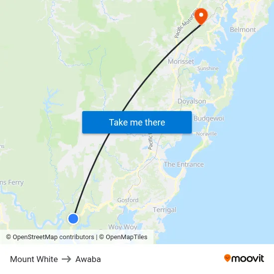 Mount White to Awaba map