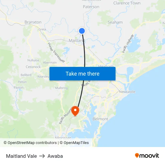 Maitland Vale to Awaba map