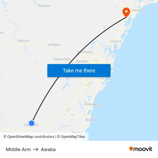 Middle Arm to Awaba map