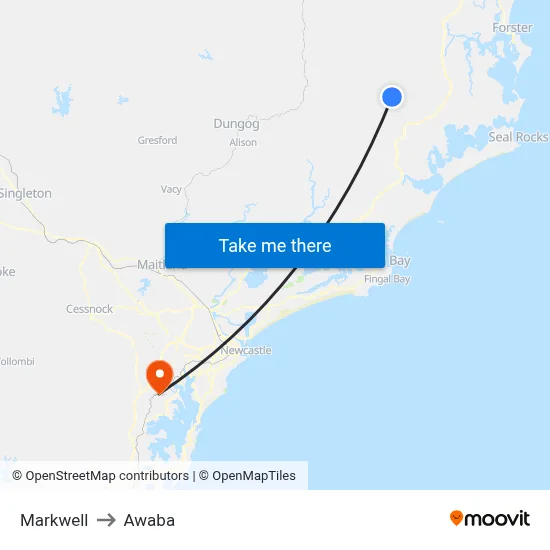 Markwell to Awaba map