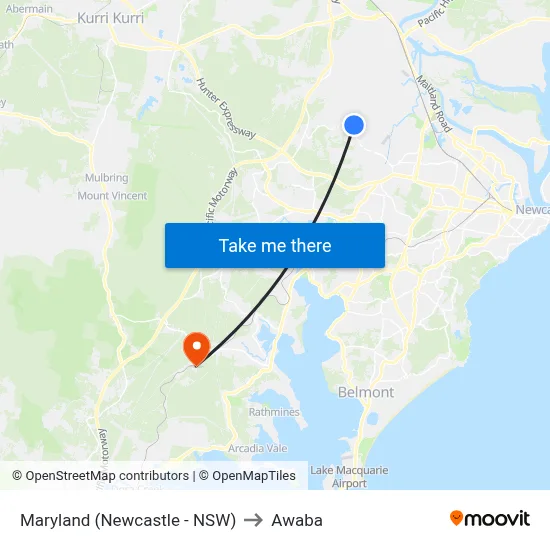 Maryland (Newcastle - NSW) to Awaba map