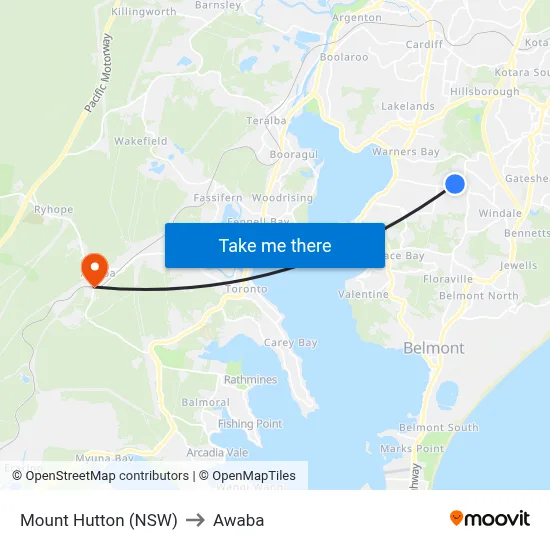 Mount Hutton (NSW) to Awaba map