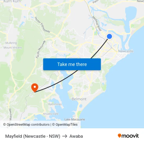 Mayfield (Newcastle - NSW) to Awaba map