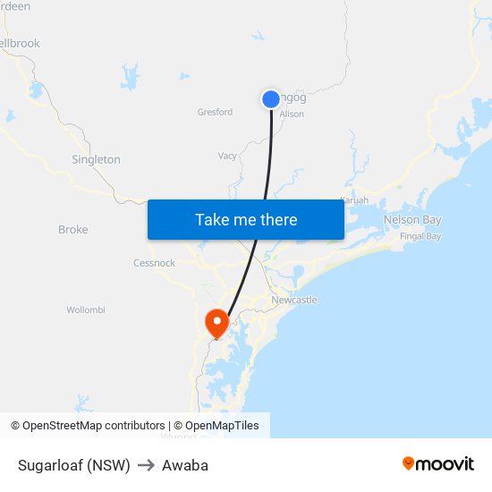 Sugarloaf (NSW) to Awaba map