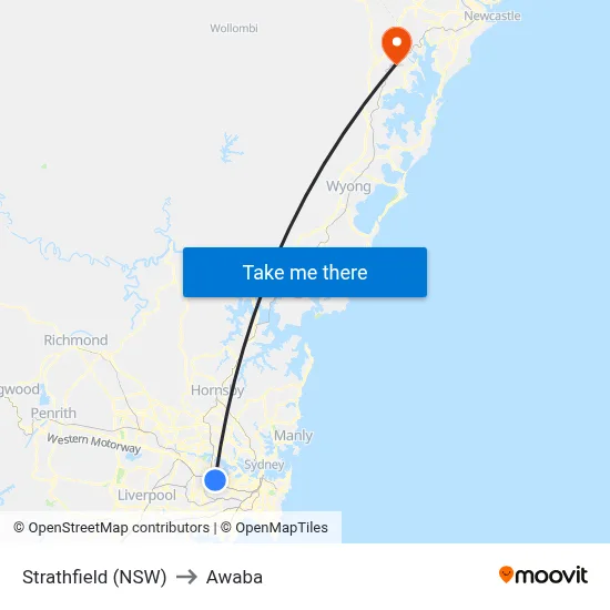 Strathfield (NSW) to Awaba map