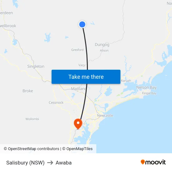 Salisbury (NSW) to Awaba map