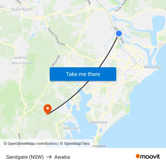 Sandgate (NSW) to Awaba map