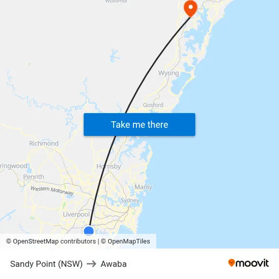 Sandy Point (NSW) to Awaba map