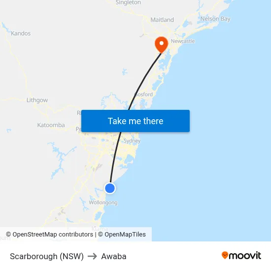 Scarborough (NSW) to Awaba map