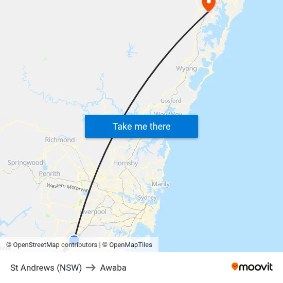 St Andrews (NSW) to Awaba map