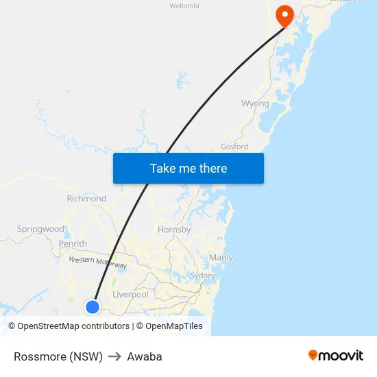 Rossmore (NSW) to Awaba map