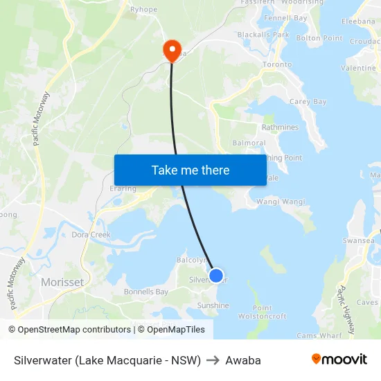 Silverwater (Lake Macquarie - NSW) to Awaba map