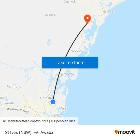 St Ives (NSW) to Awaba map