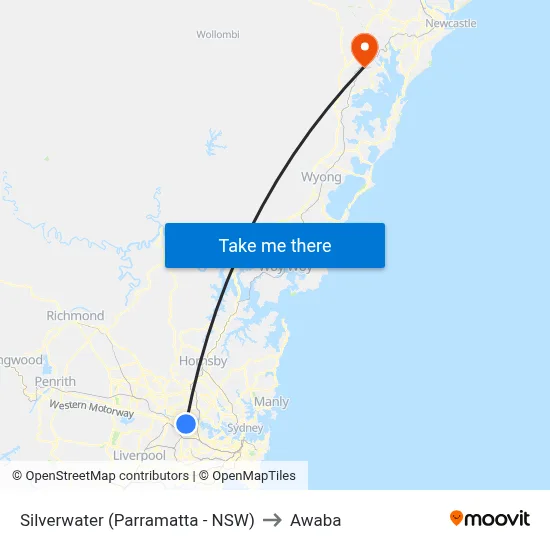 Silverwater (Parramatta - NSW) to Awaba map