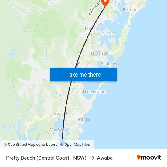 Pretty Beach (Central Coast - NSW) to Awaba map