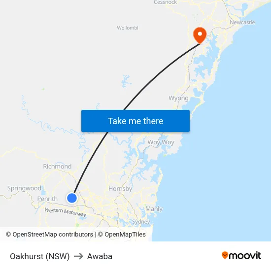 Oakhurst (NSW) to Awaba map