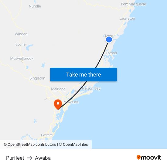Purfleet to Awaba map