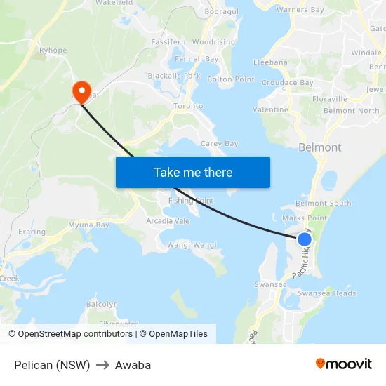 Pelican (NSW) to Awaba map