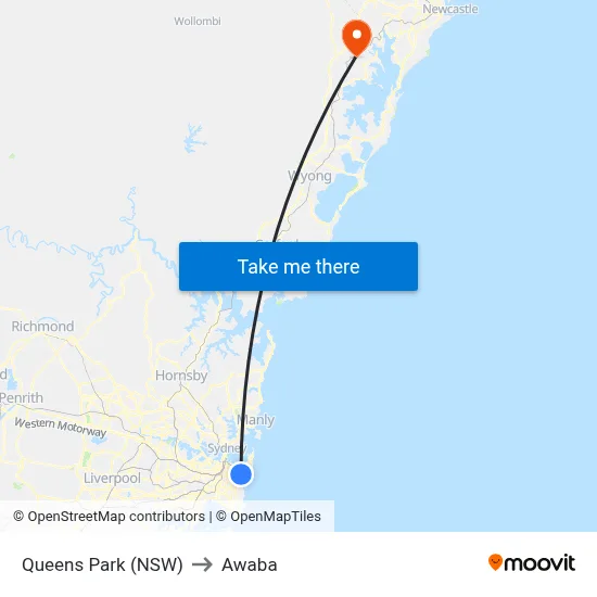 Queens Park (NSW) to Awaba map