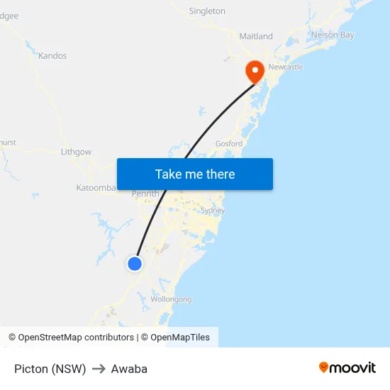 Picton (NSW) to Awaba map